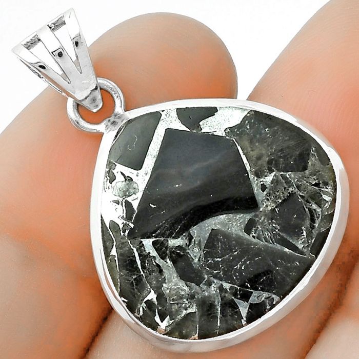 Natural Obsidian And Zinc Pendant SDP102728 P-1002, 20x21 mm