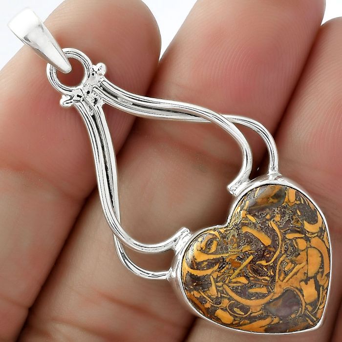 Valentine Gift Heart Coquina Fossil Jasper - India Pendant SDP102968 P-1253, 18x19 mm