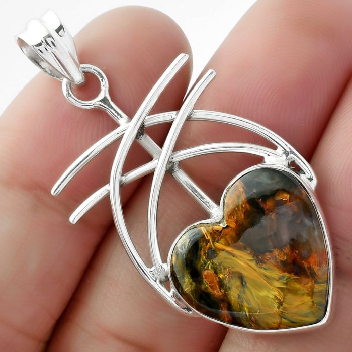 Valentine Gift Heart Natural Pietersite - Namibia Pendant SDP103030 P-1010, 17x18 mm