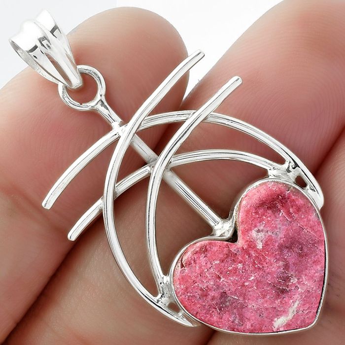 Valentine Gift Heart Natural Pink Thulite - Norway Pendant SDP103032 P-1010, 15x17 mm