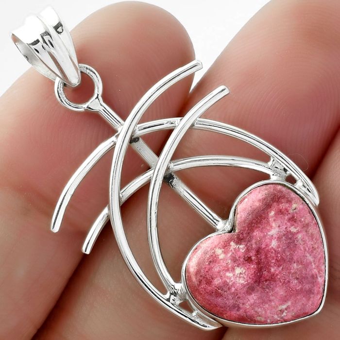 Valentine Gift Heart Natural Pink Thulite - Norway Pendant SDP103037 P-1010, 14x15 mm