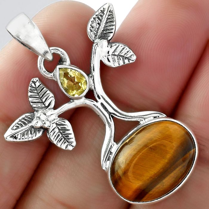 Tree of Life - Tiger Eye & Citrine Pendant SDP103066 P-1420, 12x16 mm