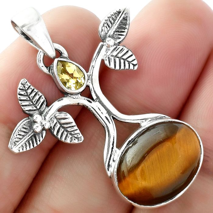 Tree of Life - Tiger Eye & Citrine Pendant SDP103069 P-1420, 12x16 mm