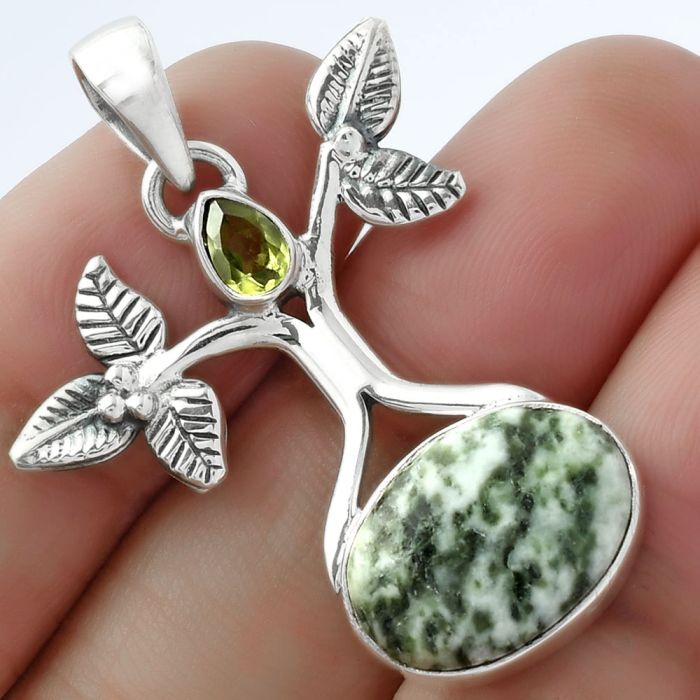 Tree of Life - Dioptase & Peridot Pendant SDP103087 P-1420, 12x16 mm