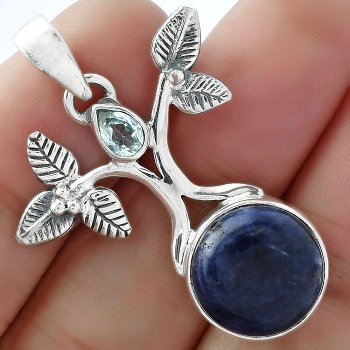 Tree of Life Sodalite & Sky Blue Topaz Pendant SDP103088 P-1420, 13x13 mm