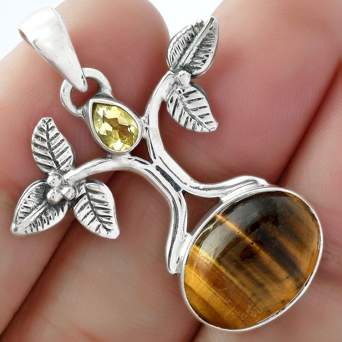 Tree of Life - Tiger Eye & Citrine Pendant SDP103093 P-1420, 12x16 mm