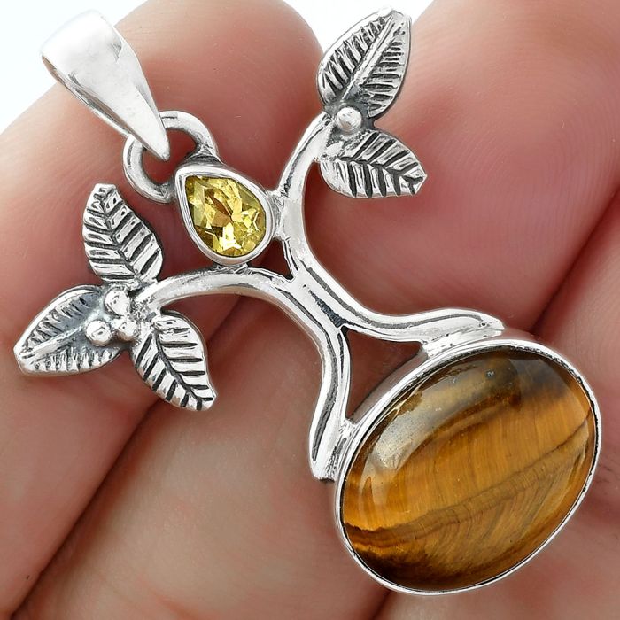 Tree of Life - Tiger Eye & Citrine Pendant SDP103094 P-1420, 12x16 mm