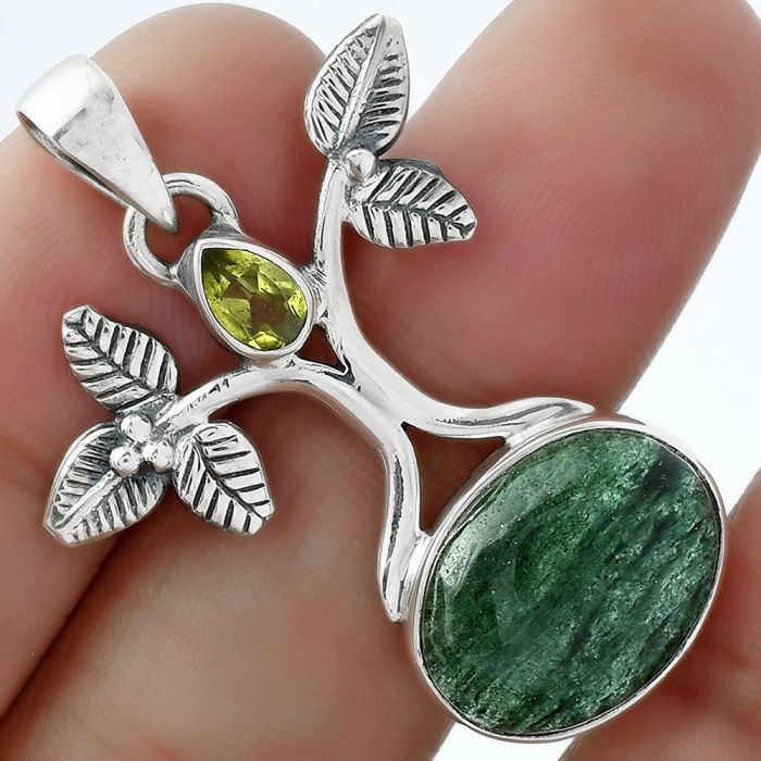 Tree of Life Green Aventurine & Peridot Pendant SDP103110 P-1420, 12x16 mm