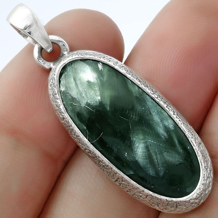 Natural Russian Seraphinite Pendant SDP103126 P-1538, 11x28 mm