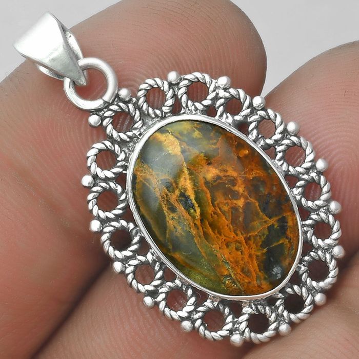 Natural Turkish Rainforest Chrysocolla Pendant SDP103256 P-1009, 12x17 mm