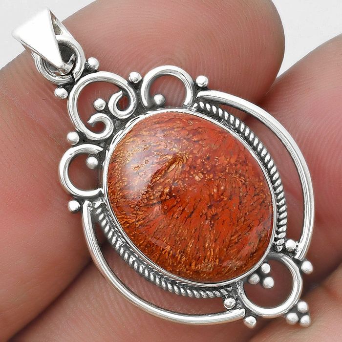 Natural Red Moss Agate Pendant SDP103293 P-1569, 14x17 mm