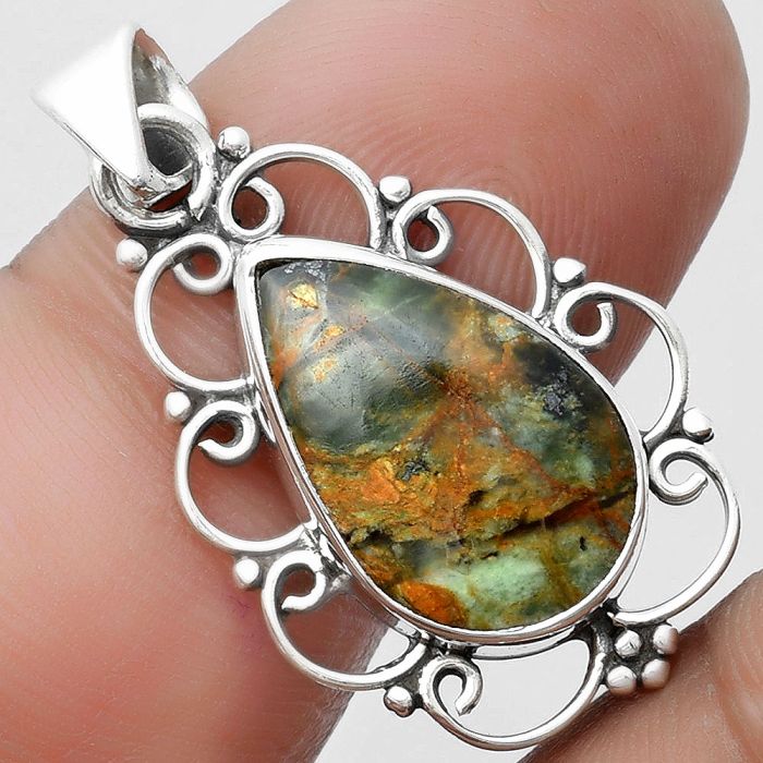 Natural Turkish Rainforest Chrysocolla Pendant SDP103483 P-1699, 11x17 mm