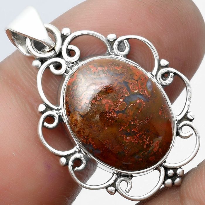 Natural Red Moss Agate Pendant SDP103506 P-1699, 12x16 mm