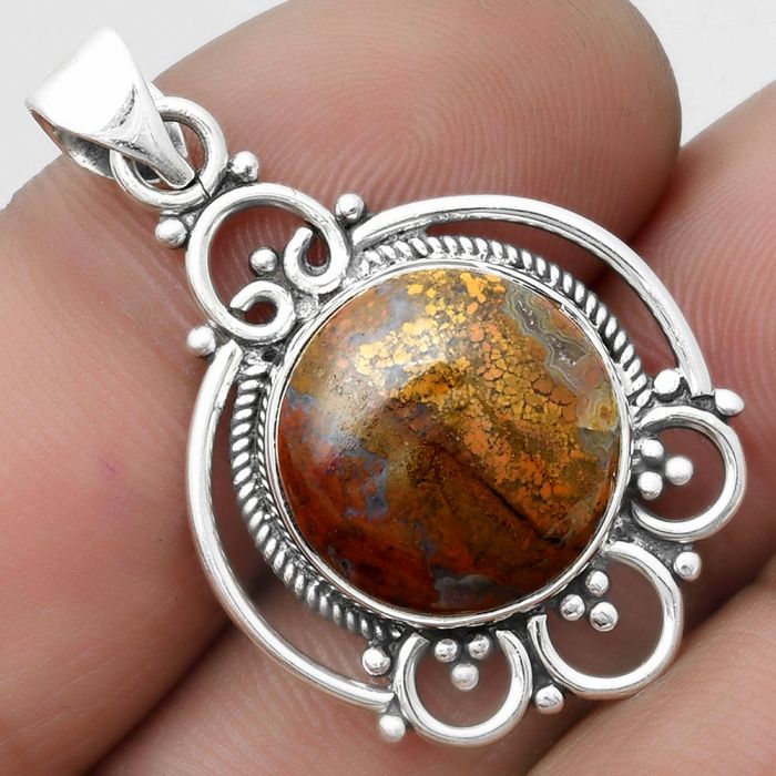 Natural Red Moss Agate Pendant SDP103515 P-1569, 14x14 mm