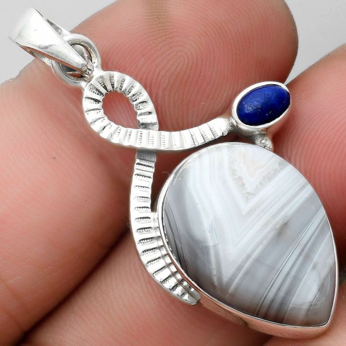 Natural Botswana Agate & Lapis Pendant SDP104178 P-1111, 15x20 mm