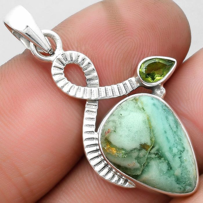 Dendritic Chrysoprase - Africa & Peridot 925 Silver Pendant Jewelry SDP104181 P-1111, 13x18 mm