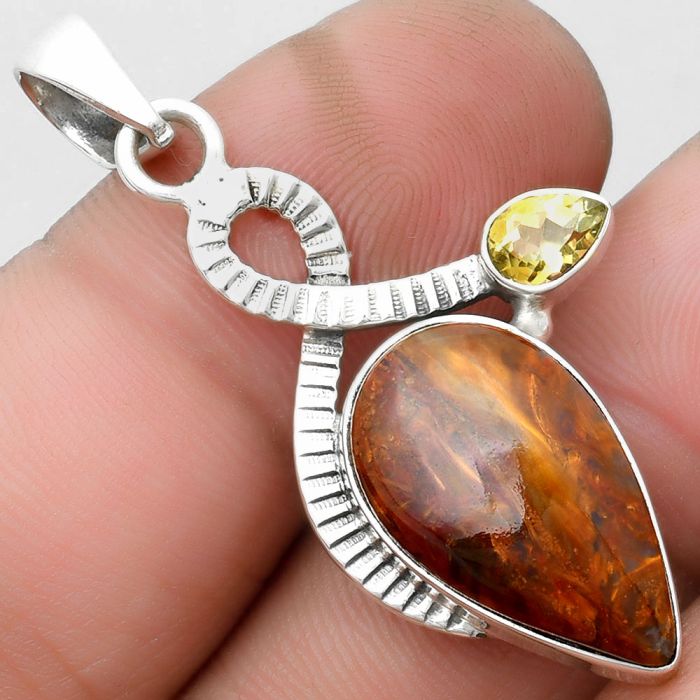 Natural Pietersite - Namibia & Citrine Pendant SDP104184 P-1111, 12x20 mm