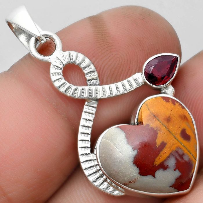 Valentine Gift Heart Natural Noreena Jasper & Garnet Pendant SDP104200 P-1111, 16x16 mm