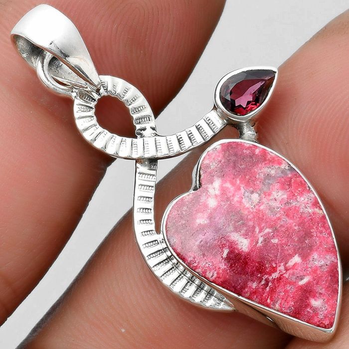 Valentine Gift Heart Pink Thulite - Norway & Garnet Pendant SDP104202 P-1111, 14x20 mm