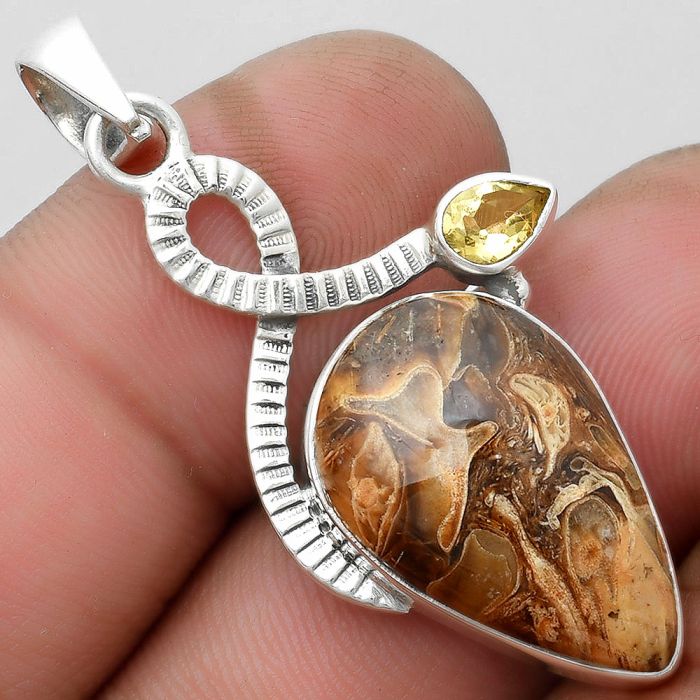 Natural Rock Calcy & Citrine Pendant SDP104207 P-1111, 16x22 mm