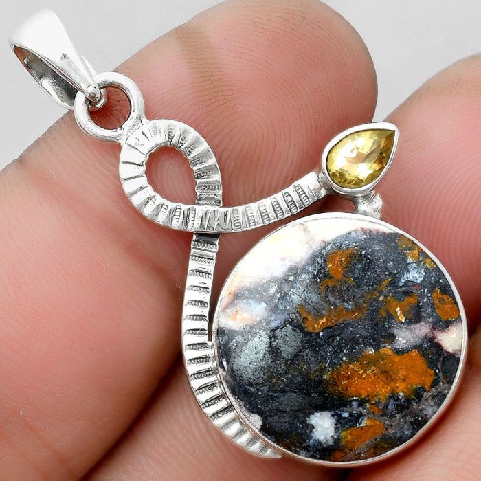 Natural Indian Blanket Jasper & Citrine Pendant SDP104209 P-1111, 18x18 mm