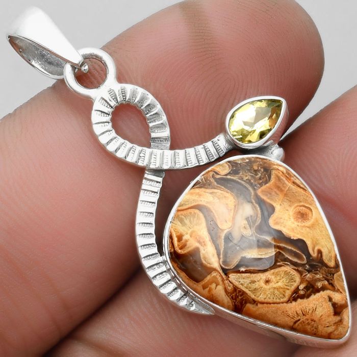 Natural Rock Calcy & Citrine Pendant SDP104210 P-1111, 15x21 mm