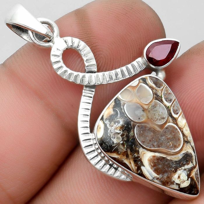 Natural Rock Calcy & Garnet Pendant SDP104212 P-1111, 15x21 mm