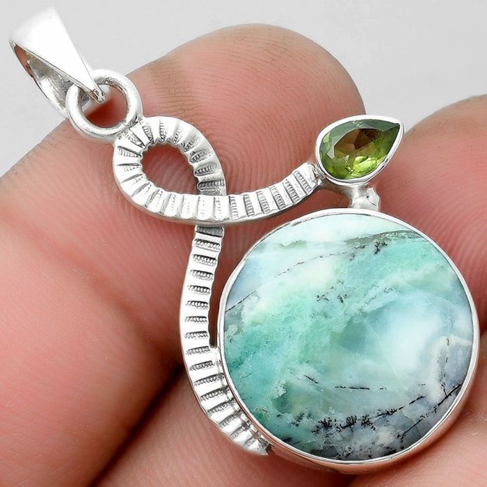 Dendritic Chrysoprase - Africa & Peridot 925 Silver Pendant Jewelry SDP104214 P-1111, 17x17 mm