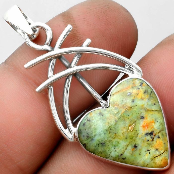 Valentine Gift Heart Natural Chrome Chalcedony Pendant SDP104261 P-1010, 18x19 mm