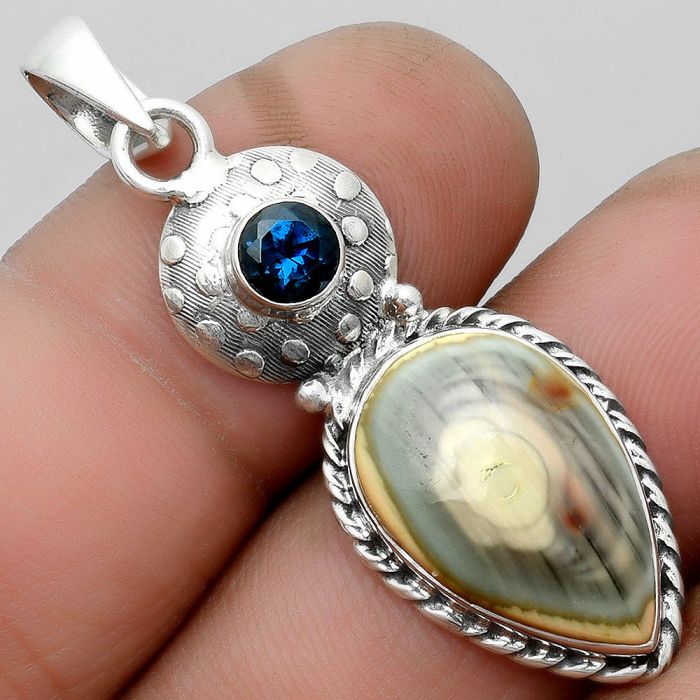 Imperial Jasper & London Boue Topaz Pendant SDP104280 P-1299, 12x19 mm