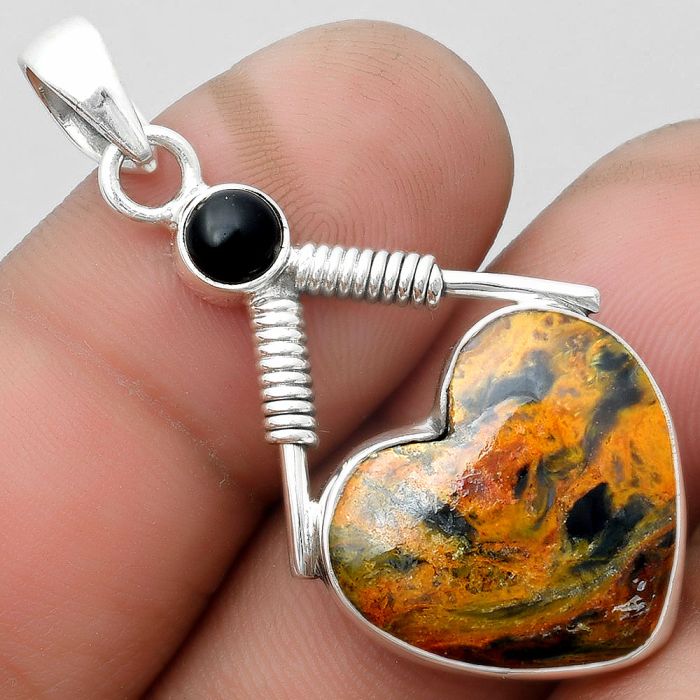 Valentine Gift Heart Pietersite - Namibia & Black Onyx Pendant SDP104325 P-1600, 18x19 mm