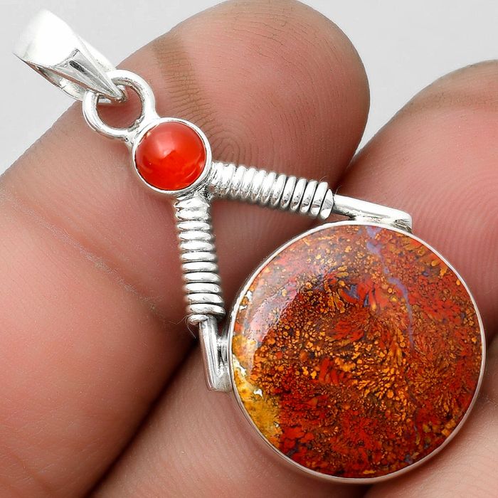 Natural Red Moss Agate & Carnelian Pendant SDP104349 P-1600, 18x18 mm