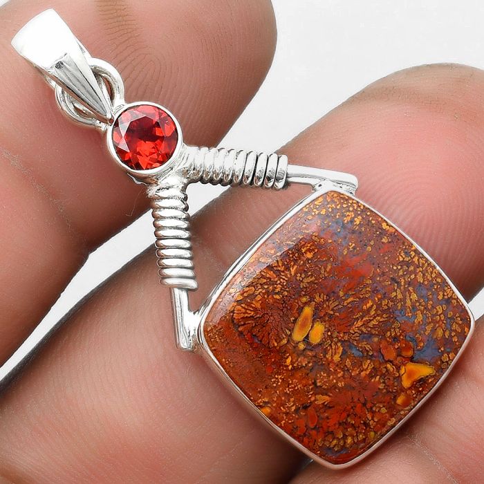 Natural Red Moss Agate & Garnet Pendant SDP104364 P-1600, 17x17 mm