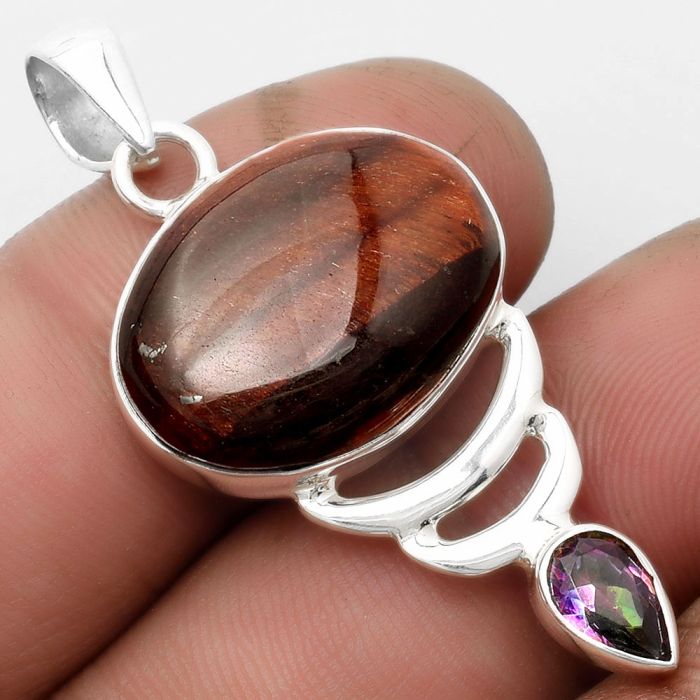 Natural Red Tiger Eye & Mystic Topaz Pendant SDP104808 P-1693, 15x20 mm