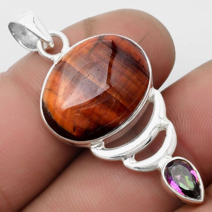 Natural Red Tiger Eye & Mystic Topaz Pendant SDP104819 P-1693, 15x19 mm