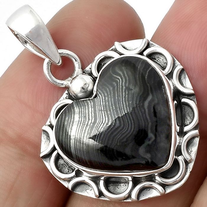 Heart Crown Of Silver Psilomelane - Black Malachite Pendant SDP104858 P-1242, 16x17 mm