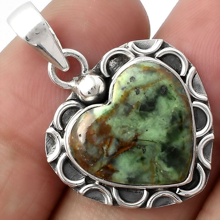 Valentine Gift Heart Turkish Rainforest Chrysocolla Pendant SDP104875 P-1242, 16x16 mm