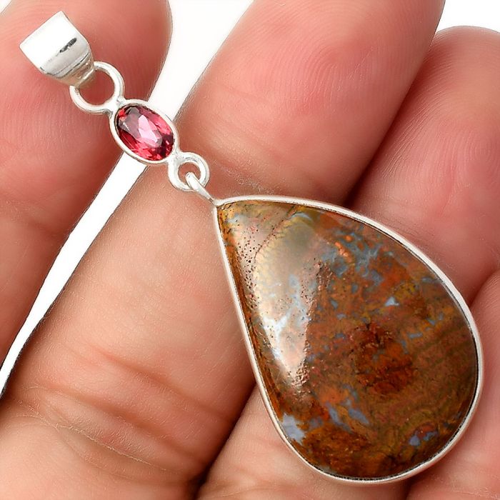 Natural Red Moss Agate & Garnet Pendant SDP104955 P-1098, 18x28 mm