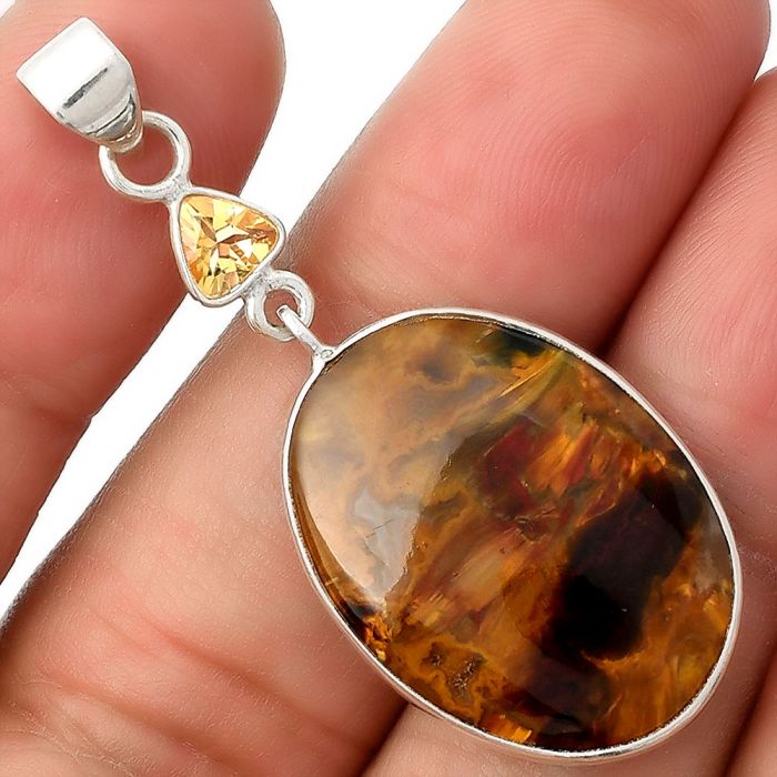 Natural Pietersite - Namibia & Citrine Pendant SDP104957 P-1098, 18x24 mm