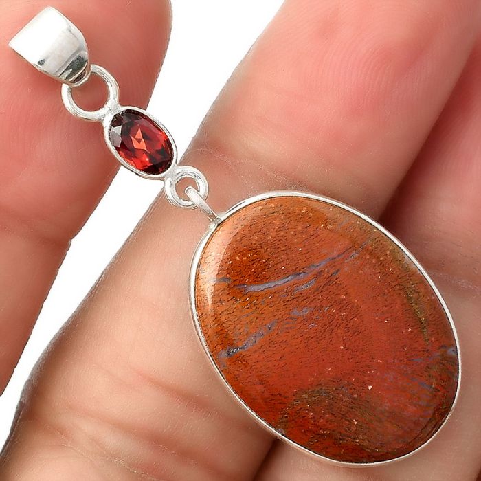 Natural Red Moss Agate & Garnet Pendant SDP104990 P-1098, 18x25 mm