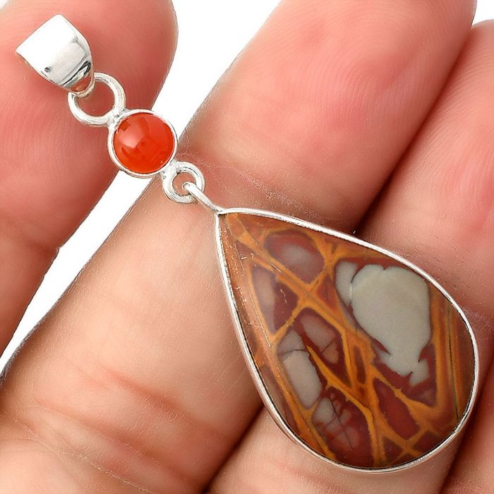 Natural Noreena Jasper & Carnelian Pendant SDP104992 P-1098, 17x25 mm