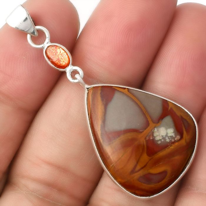 Natural Noreena Jasper & Sunstone Pendant SDP105054 P-1098, 20x25 mm