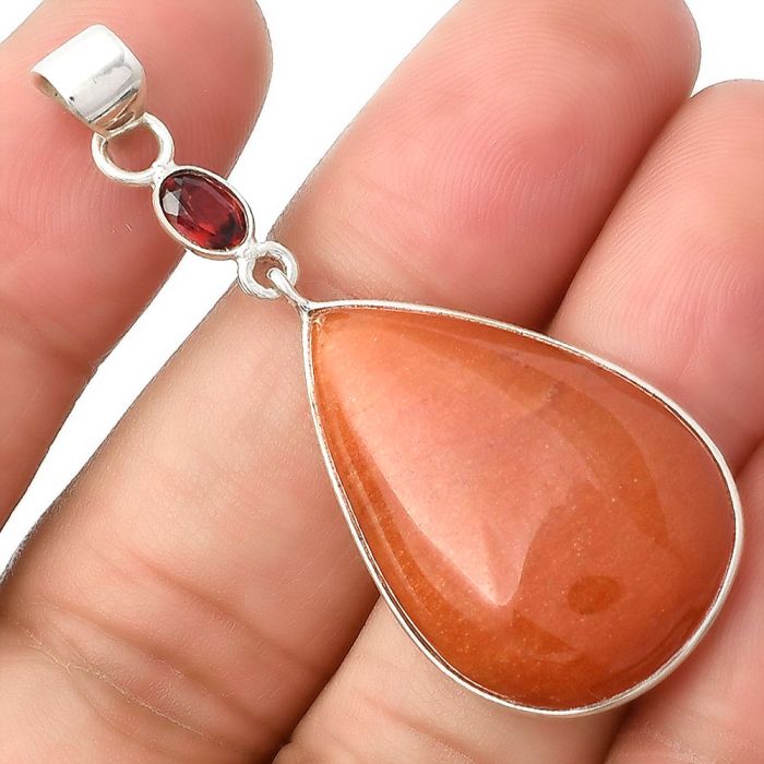 Natural Orange Aventurine & Garnet Pendant SDP105081 P-1098, 19x29 mm