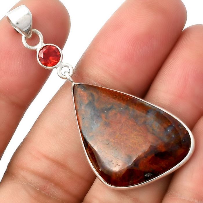 Natural Red Moss Agate & Garnet Pendant SDP105094 P-1098, 19x30 mm