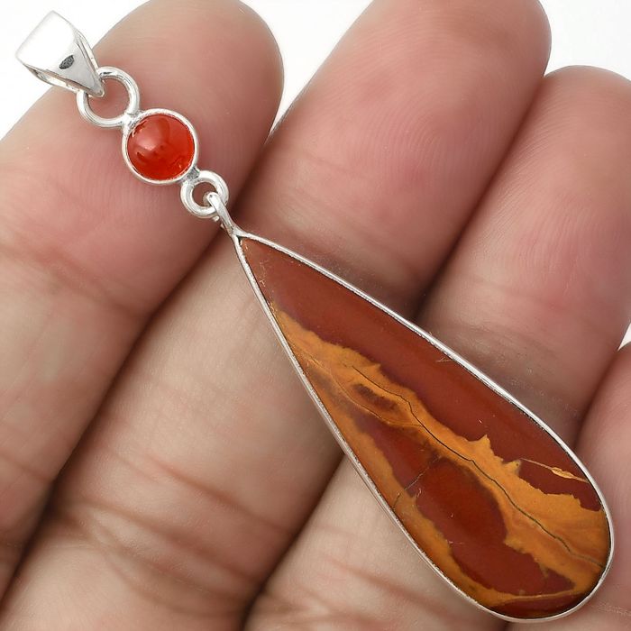 Natural Noreena Jasper & Carnelian Pendant SDP105104 P-1098, 13x37 mm