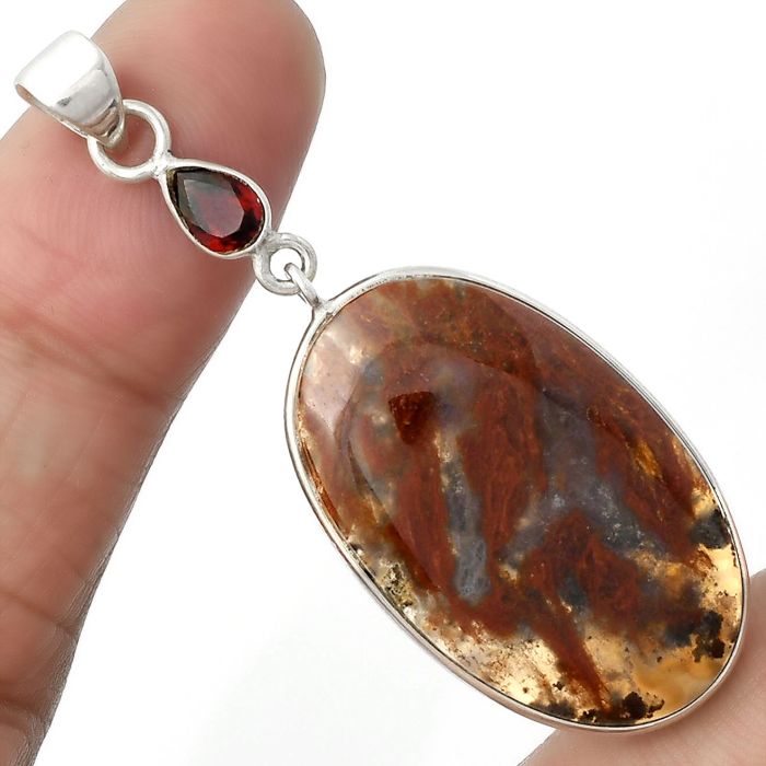 Natural Red Moss Agate & Garnet Pendant SDP105115 P-1098, 19x30 mm