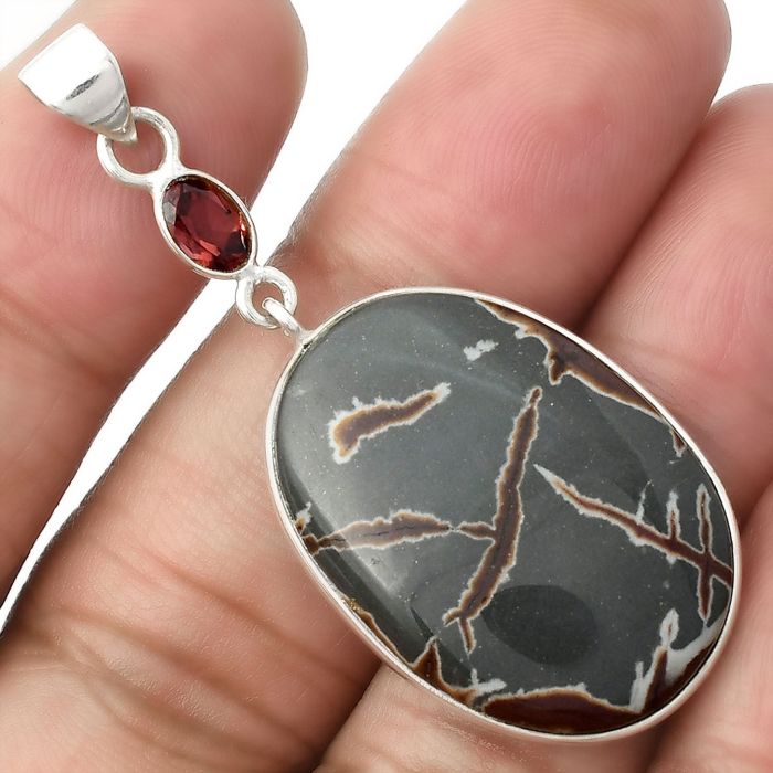 Natural Sonora Dendritic & Garnet Pendant SDP105116 P-1098, 20x28 mm