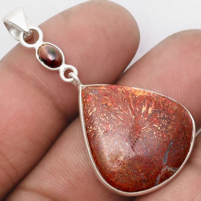 Red Moss Agate & Chalama Black Opal Pendant SDP105160 P-1098, 21x24 mm