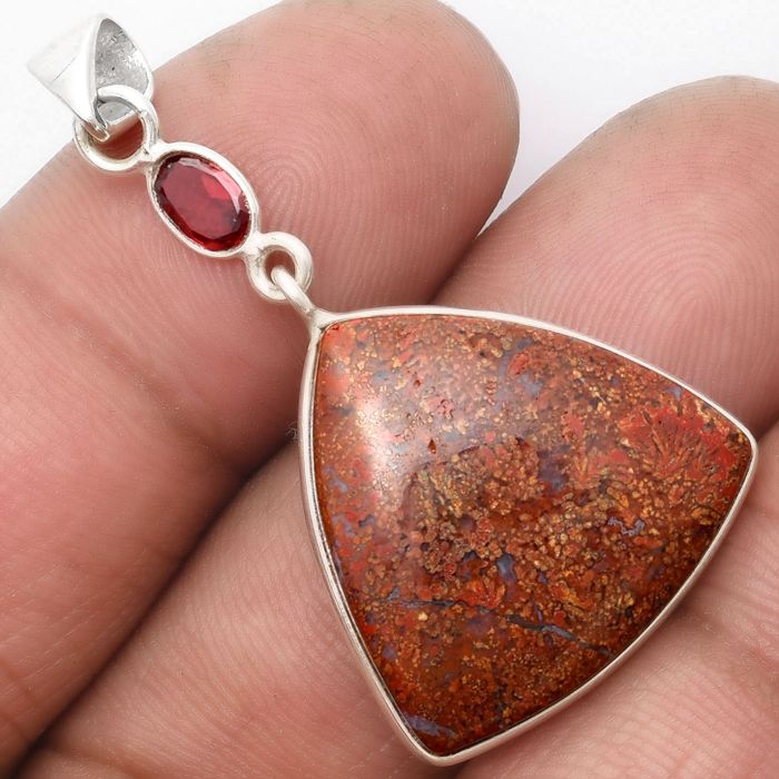 Natural Red Moss Agate & Garnet Pendant SDP105183 P-1098, 22x22 mm