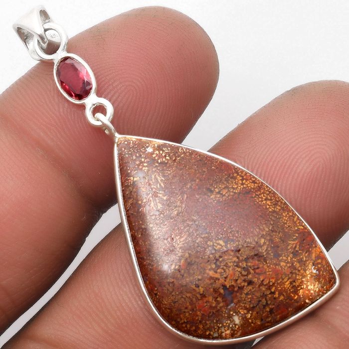 Natural Red Moss Agate & Garnet Pendant SDP105190 P-1098, 20x30 mm